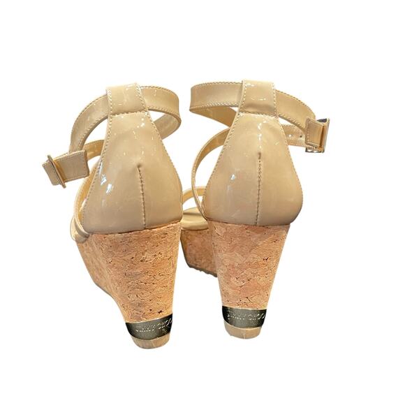 Jimmy Choo Portia Platform Wedge Sandal Beige Patent Leather Womens 35 / US 5 - Picture 5 of 10